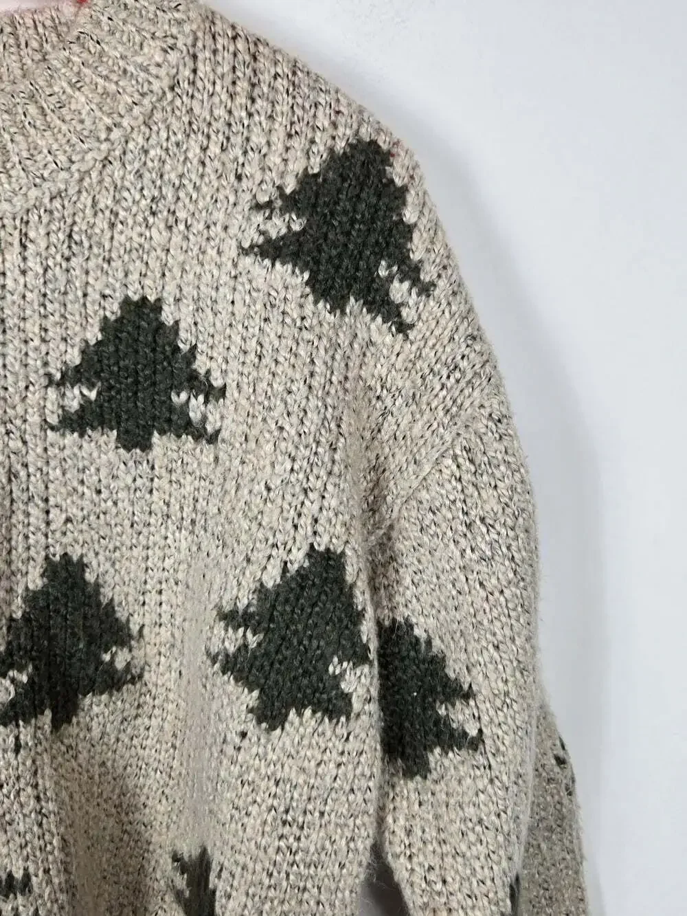 H&M Kids 18-24 Tree Print Chunky Knit Sweater Beige Mountaincore Cabin